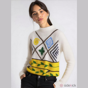 𝅺VINTAGE Multicolored Geometric Art Print Boucle Chunky Knit Sweater Size Small